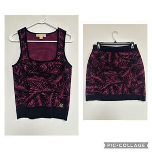 Michael Kors top skirt sweater set new pink black botanical preppy Barbie S